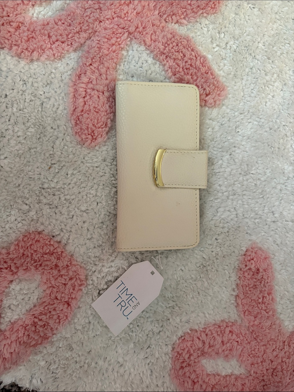Time and Tru Cream Phone Wallet Case with Gold Accent Snap